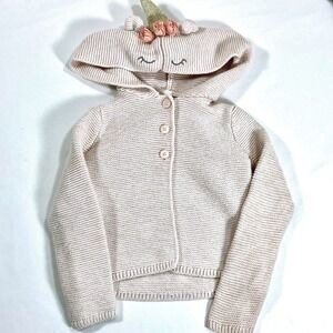 Oshkosh B'gosh Toddler Girls 3T Unicorn‎ Sweater Hooded Cardigan Knit Pink Cute